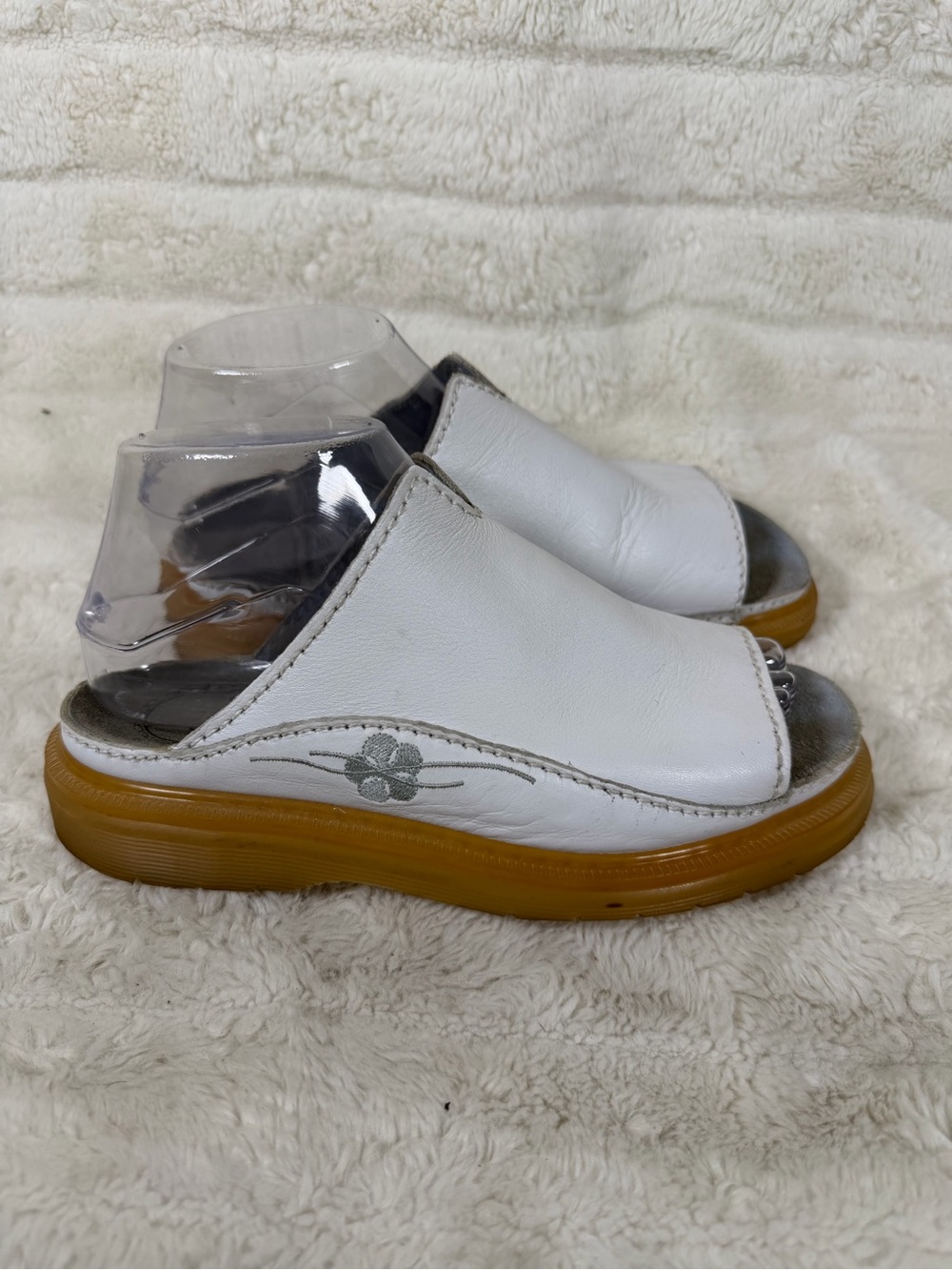 Dr Martens Vintage Y2k Sandals US 8 White Leather Chunky Sole Slip Ons Flower